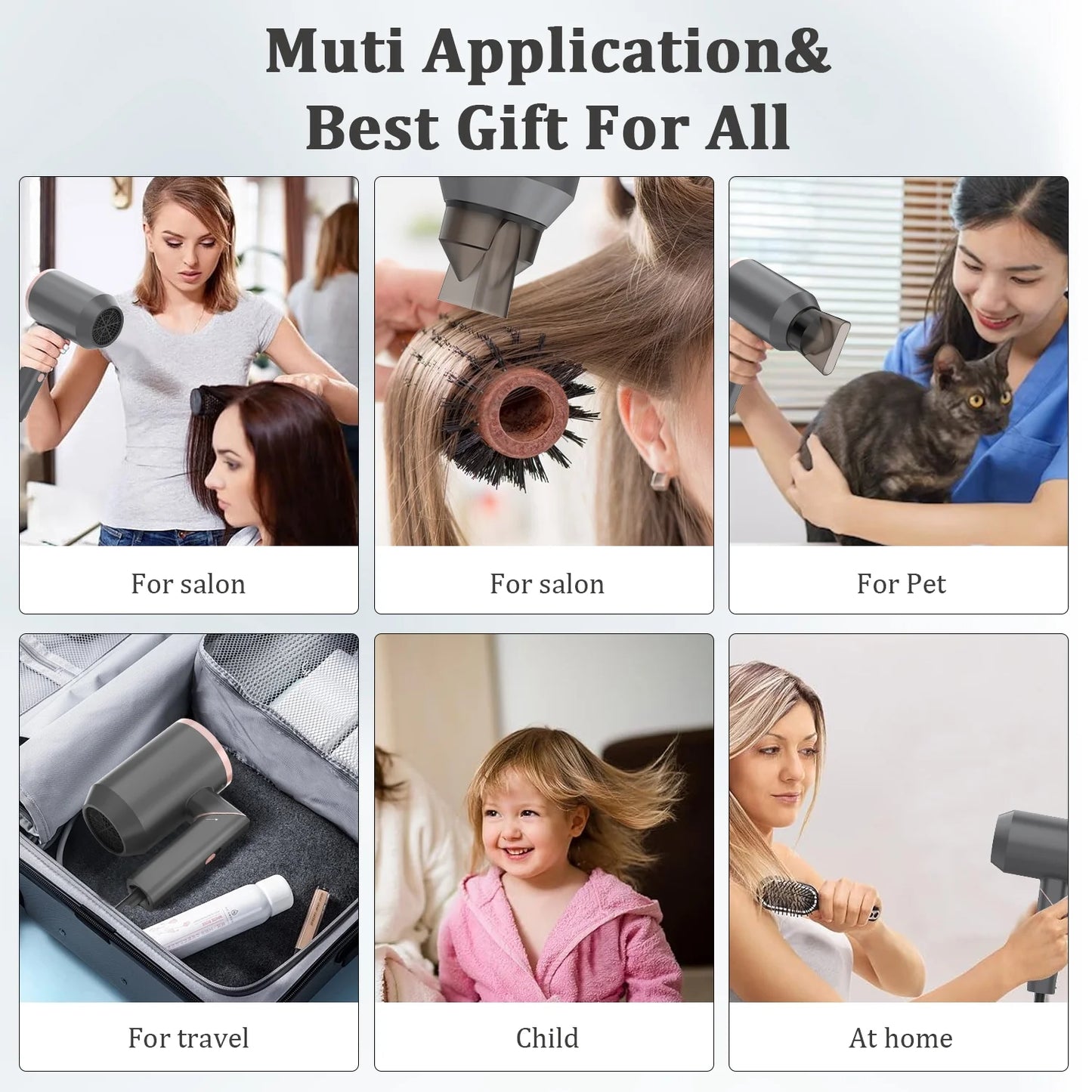 1800W Hair Dryer, Fast Drying Hair Blower with Constant Temperature, Negative Ionic Hair Dryer Reduce Hair Frizz & Damage Free, Safety Plug & Foldable