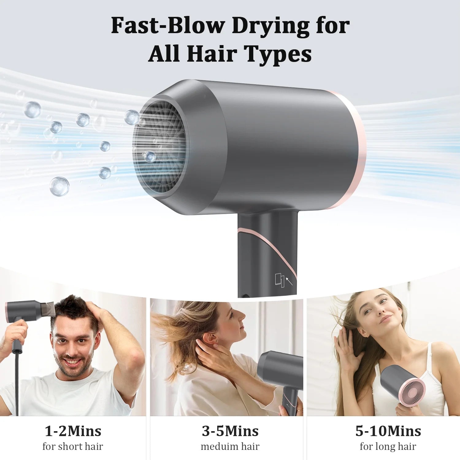 1800W Hair Dryer, Fast Drying Hair Blower with Constant Temperature, Negative Ionic Hair Dryer Reduce Hair Frizz & Damage Free, Safety Plug & Foldable